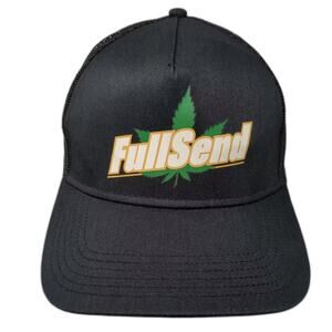 Full Send Black Green Trucker Hat One Size Mesh Back Marijuana Leaf Adjustable
